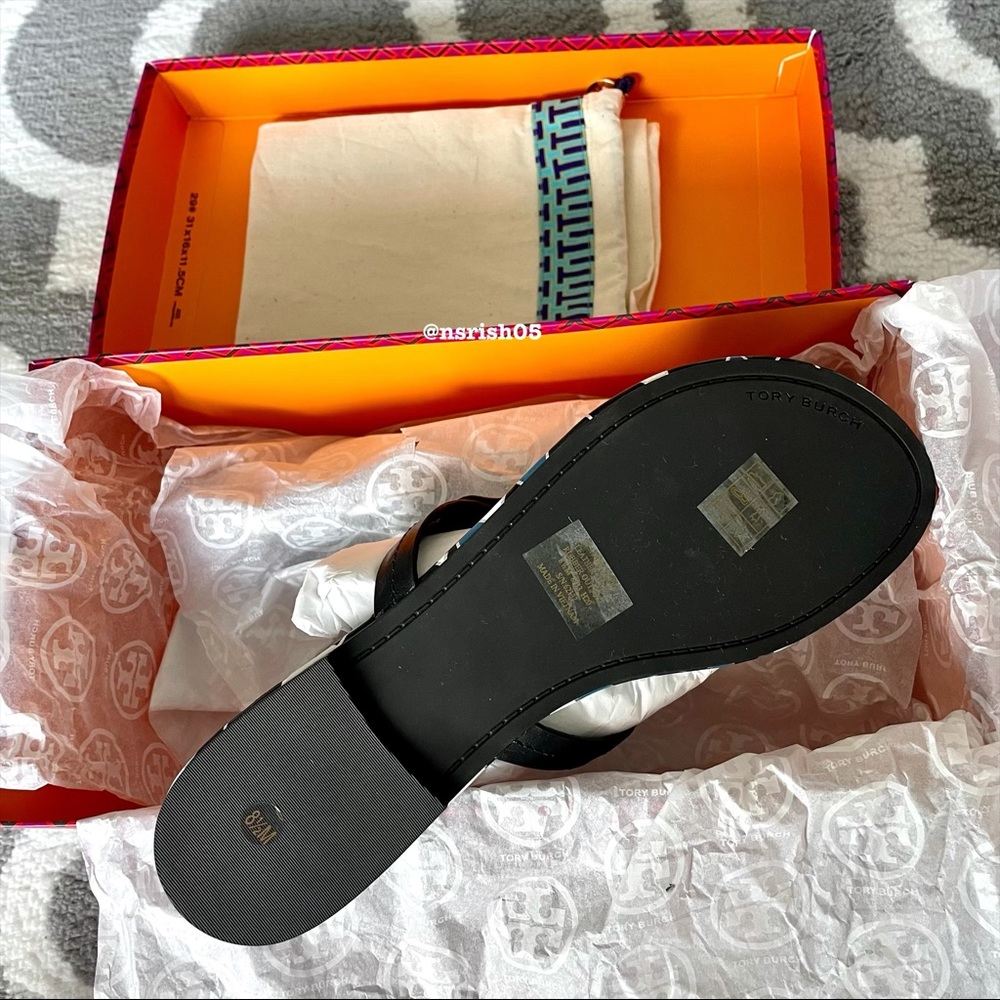 ☀️NEW☀️TORY BURCH Miller Sandals Enamel Black 8.5 - Picture 6 of 12